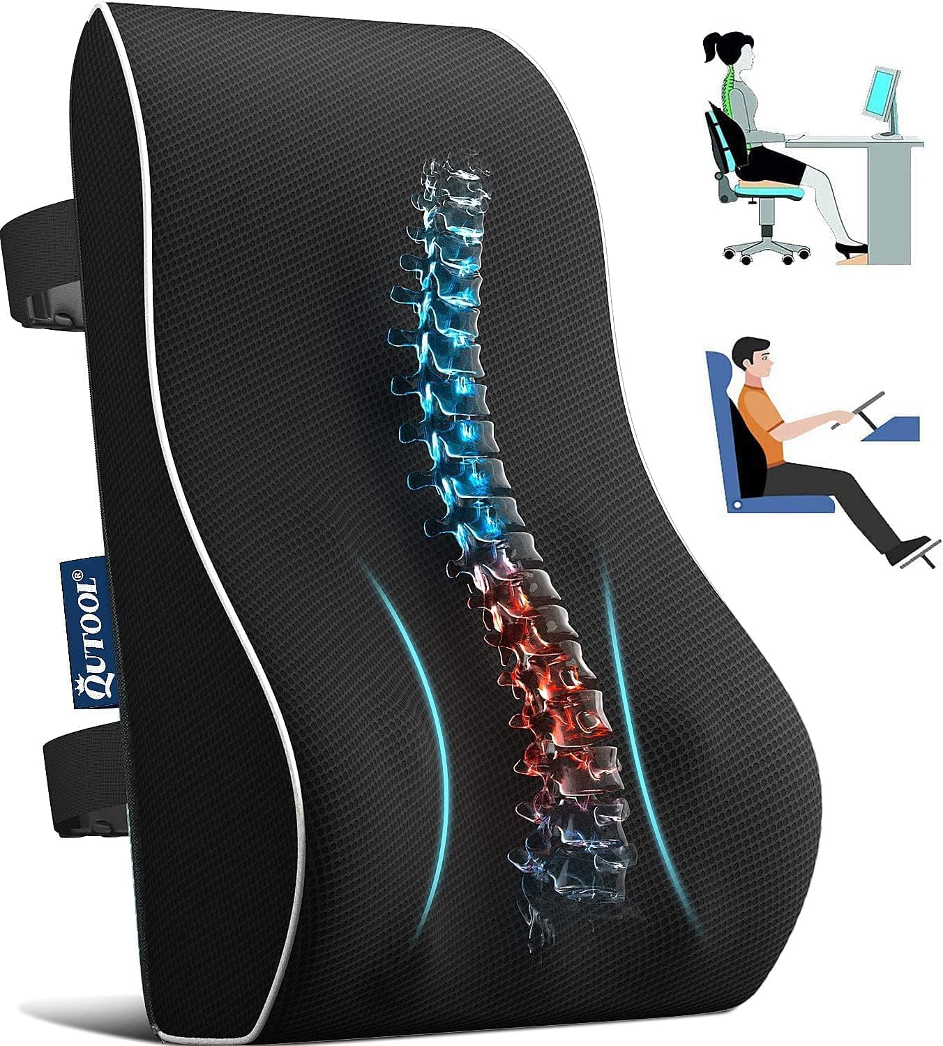 QUTOOL ® Cojines en Forma de cuña para Automóvil, Cojines para Conductores, Cojines de Refuerzo, Cojines de Espuma de Memoria para automóviles, Camiones, Furgonetas (Negro)