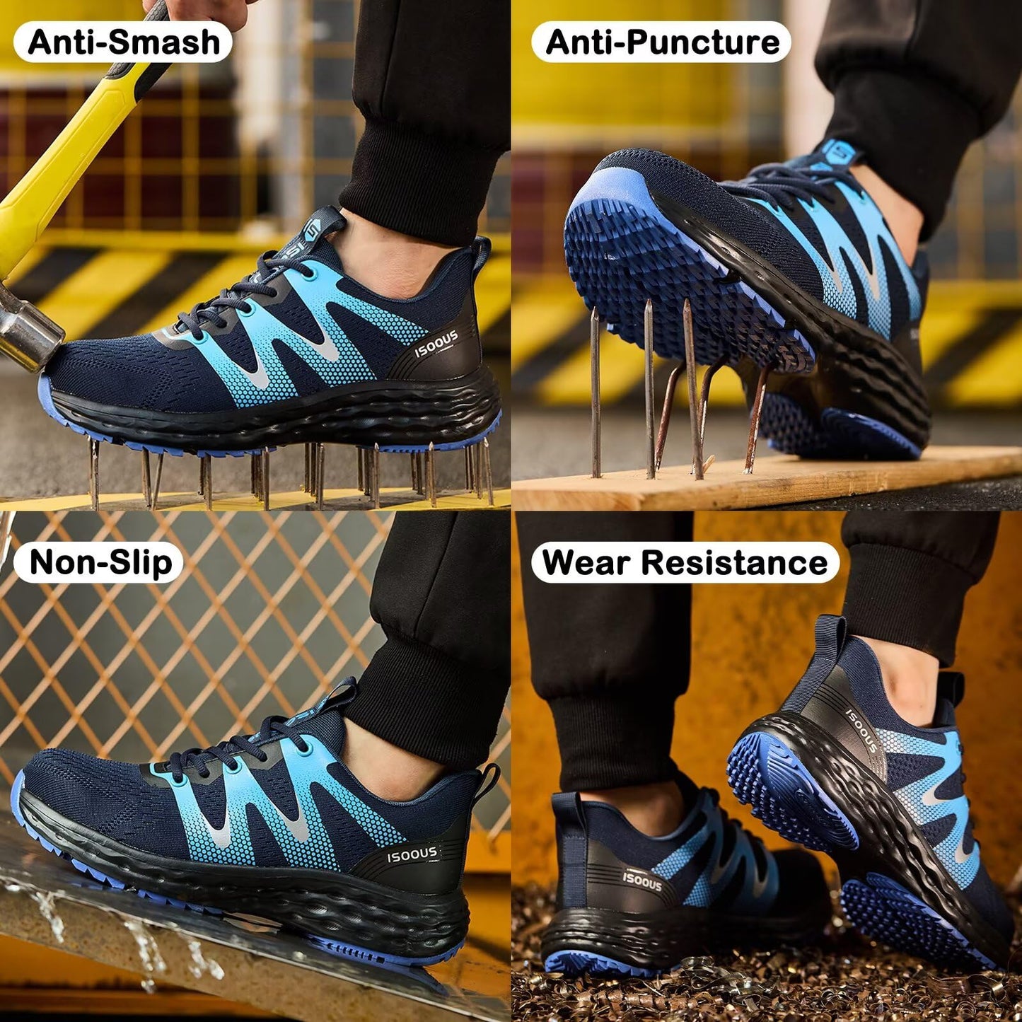 Zapatos de Seguridad para Hombre Mujer Ligero Zapatillas Trabajo Comodo Calzado de Seguridad con Punta de Acero Antideslizantes