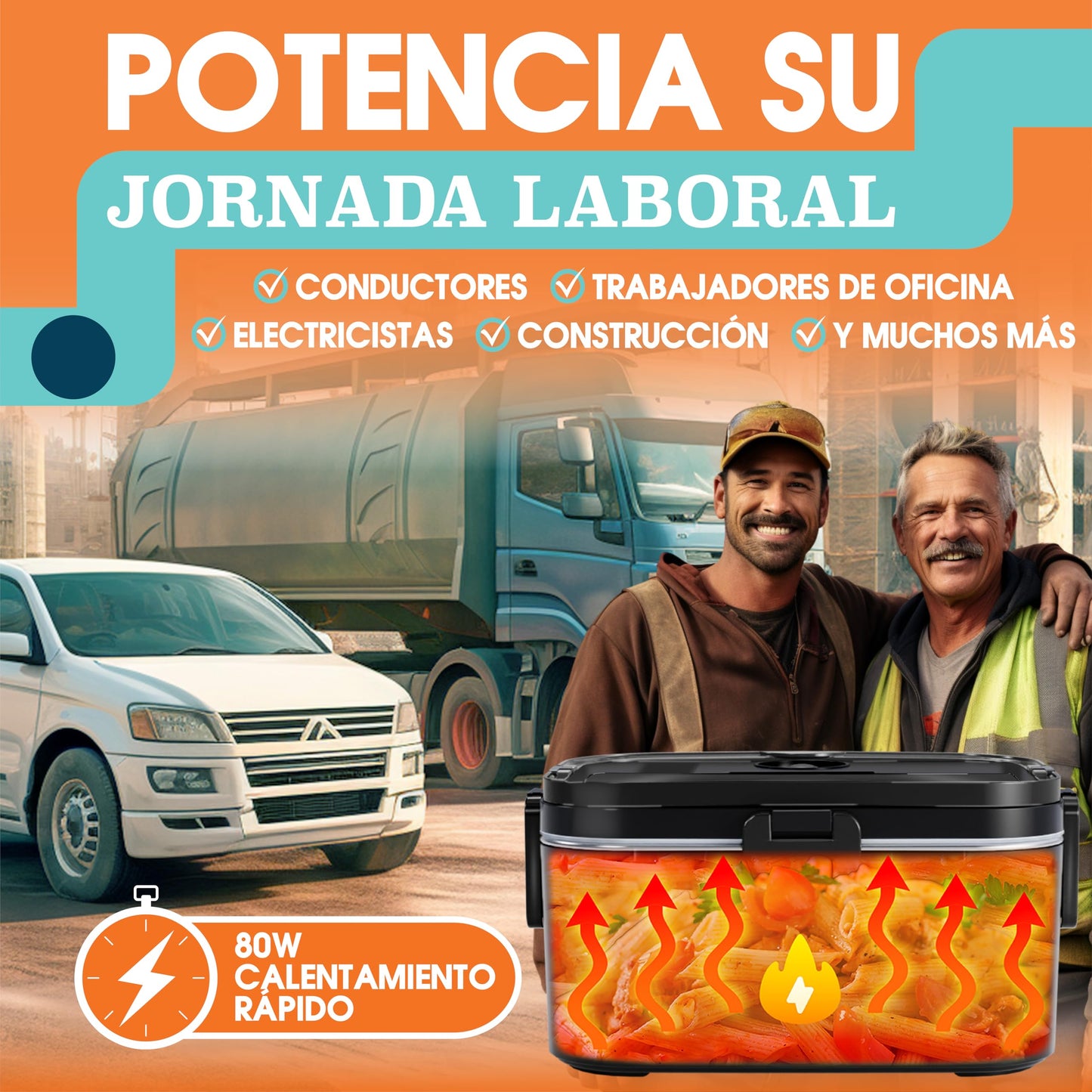 TRAVELISIMO - Fiambrera Electrica Extra Grande 1,8L - Taper Electrico para Comida 80W - Fiambrera Termica 3 en 1 12V/24V/220V - Fiambreras Comida Trabajo para Coche, Camión - Acero Inoxidable