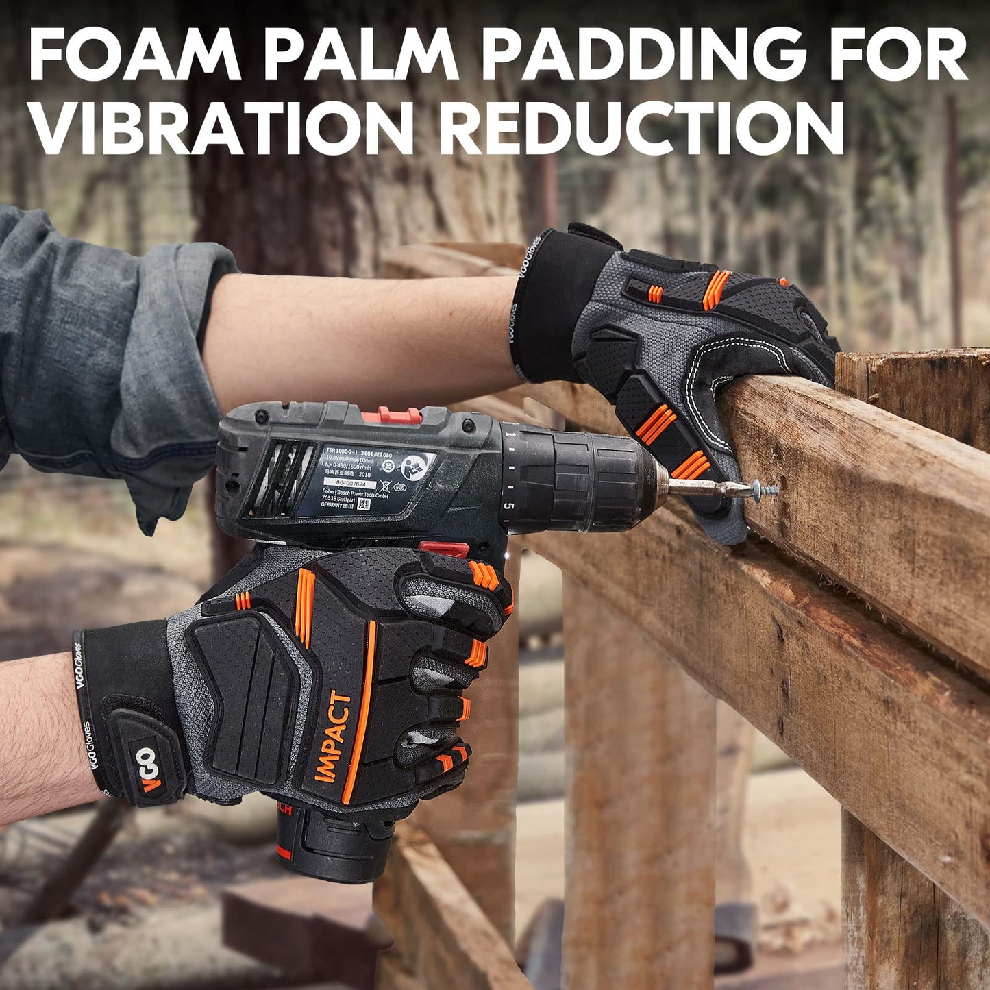 Vgo... Guantes de Trabajo Pesado Hombre Touchscreen para Carpintería Almacén Camionero, Guantes Antivibración Multiusos, 1 par