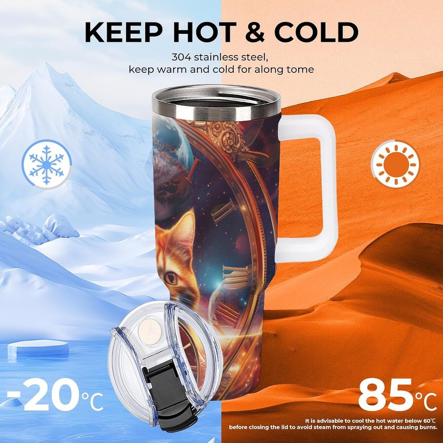 Gattino Termo De Café Para Llevar - Diseño Aislante Con Tapadera A Prueba De Fugas - Ideal Para Mantener Bebidas Calientes 40oz
