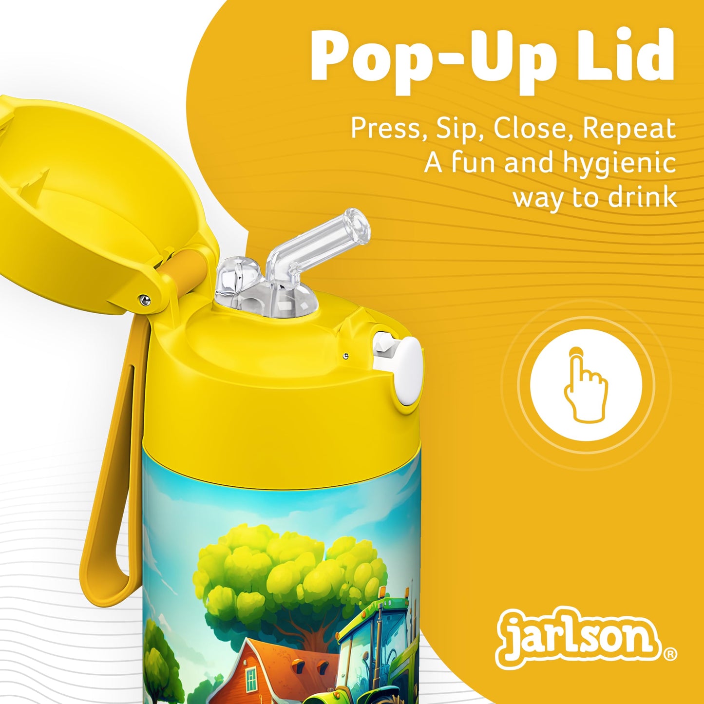 Jarlson®, Botella térmica de acero inoxidable, para niños, libre de BPA, botella para bebidas con pajilla, termo de 500 ml (Camión de bomberos rojo, 500 ml)