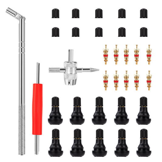 Herramienta de Extracción Válvula Neumáticos 43 Piezas, Removedor de Válvula Set con Válvula TR414 para Automóviles Motocicletas Camiones Vehículos