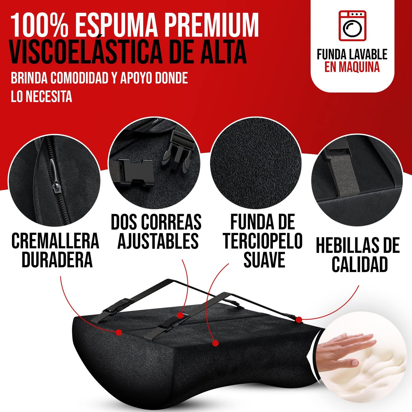 FORTEM Cojín Lumbar Ergonómico para Silla de Oficina, Coche y Gaming, con Espuma Viscoelástica de Alta Densidad y Funda Lavable, Respaldo Ortopédico para Mayor Comodidad