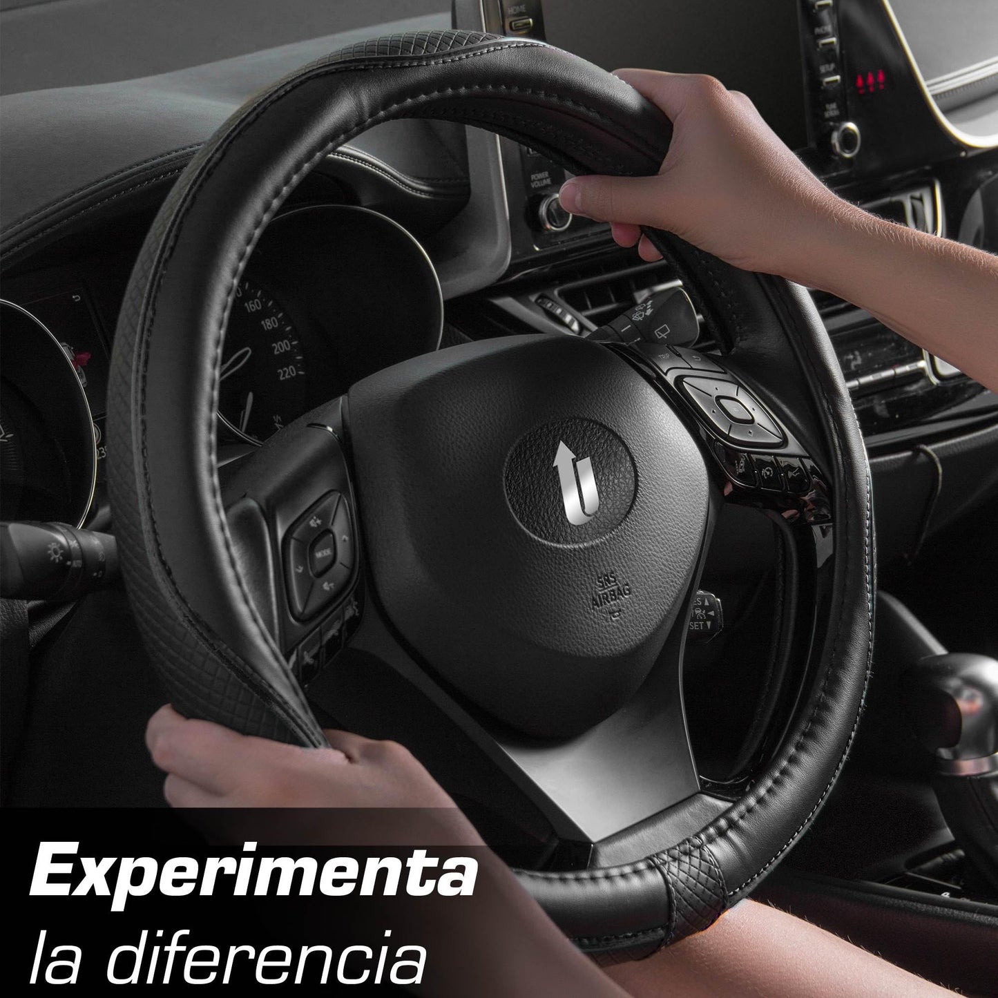 Upgrade4cars Funda Volante Coche Azul Negro Universal Poli-Piel | Cubre 37-38 cm Diámetro Exterior | Accesorios Coches Interior Decoracion Cubierta | Ideas Regalos