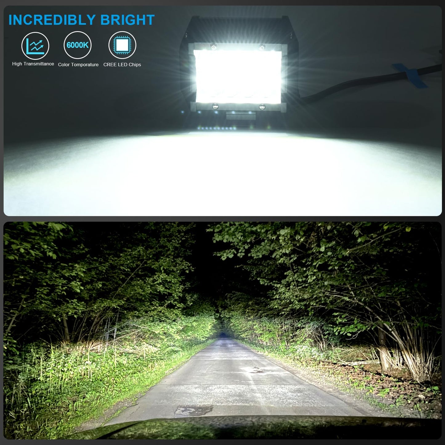Kraumi Faro Trabajo LED de Coche 12V 7’’ 300W Faros Led 27,000LM 6000K IP67 Impermeable Off-road Foco para Moto ATV SUV Tractor Camión Barco