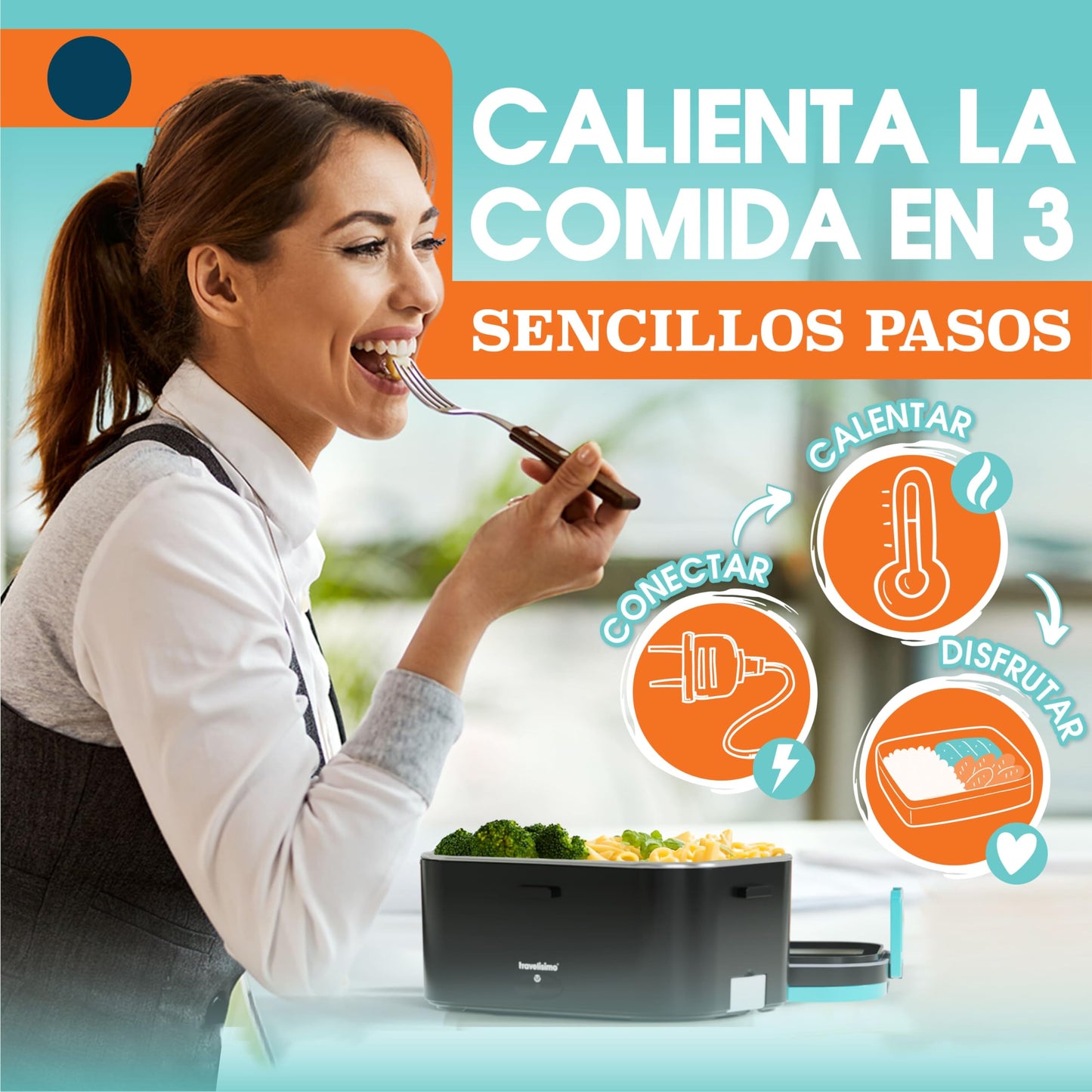 TRAVELISIMO - Fiambrera Electrica Extra Grande 1,8L - Taper Electrico para Comida 80W - Fiambrera Termica 3 en 1 12V/24V/220V - Fiambreras Comida Trabajo para Coche, Camión - Acero Inoxidable