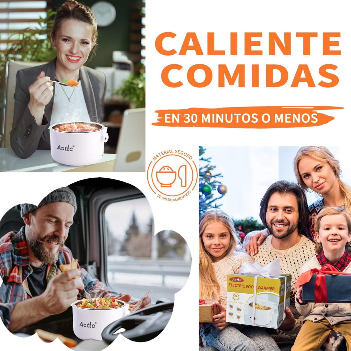Aotto Fiambrera Eléctrica, 80W Taper Electrico para Comida, 950ml Fiambrera Termica para Adultos, 12V/24V/220V Fiambreras Comida Trabajo para Trabajo, Viajes, Coche, Camión, Casa, Oficina (Azul)
