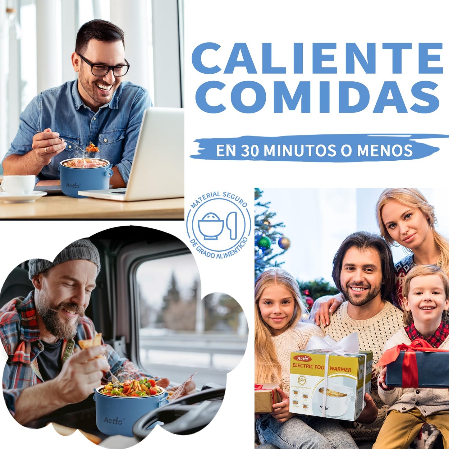 Aotto Fiambrera Eléctrica, 80W Taper Electrico para Comida, 950ml Fiambrera Termica para Adultos, 12V/24V/220V Fiambreras Comida Trabajo para Trabajo, Viajes, Coche, Camión, Casa, Oficina (Azul)