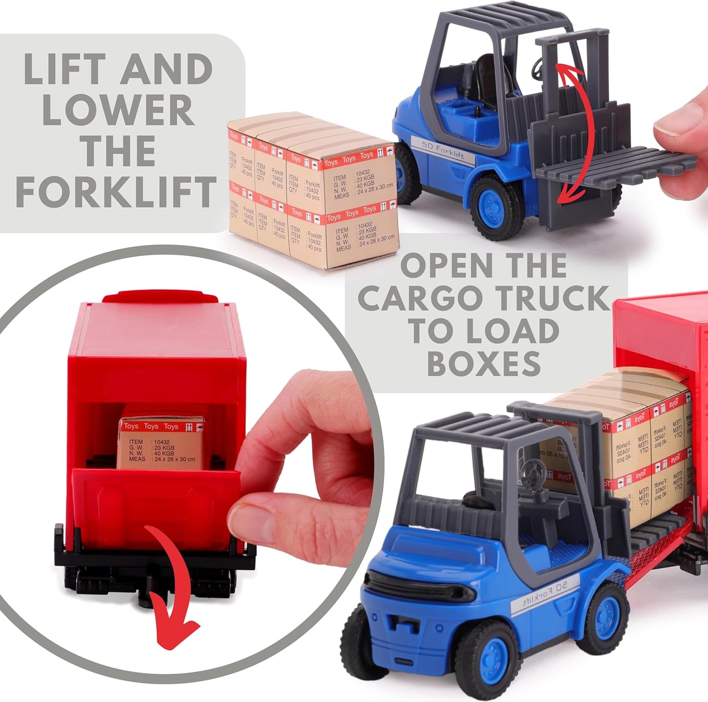 Toyland® - Juego de vehículos Load and Go - Camión de Carga Scania con Carretilla elevadora y Paleta - Juguetes para vehículos de Transporte - Juguetes para niños (Rojo)
