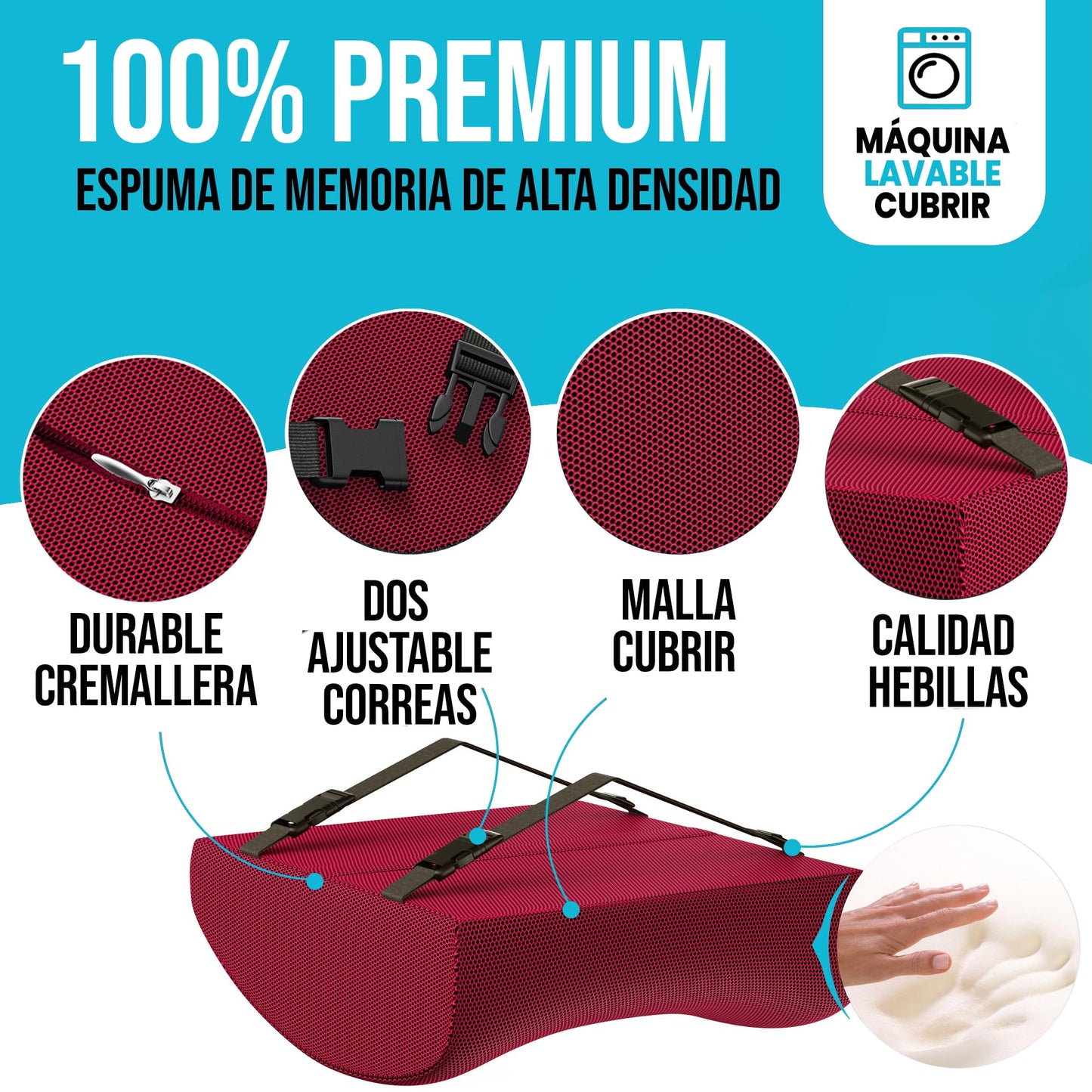FORTEM Cojín Lumbar Ergonómico para Silla de Oficina, Coche y Gaming, con Espuma Viscoelástica de Alta Densidad y Funda Lavable, Respaldo Ortopédico para Mayor Comodidad