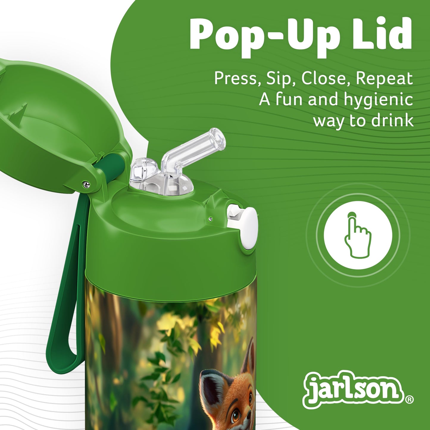 Jarlson®, Botella térmica de acero inoxidable, para niños, libre de BPA, botella para bebidas con pajilla, termo de 500 ml (Camión de bomberos rojo, 500 ml)