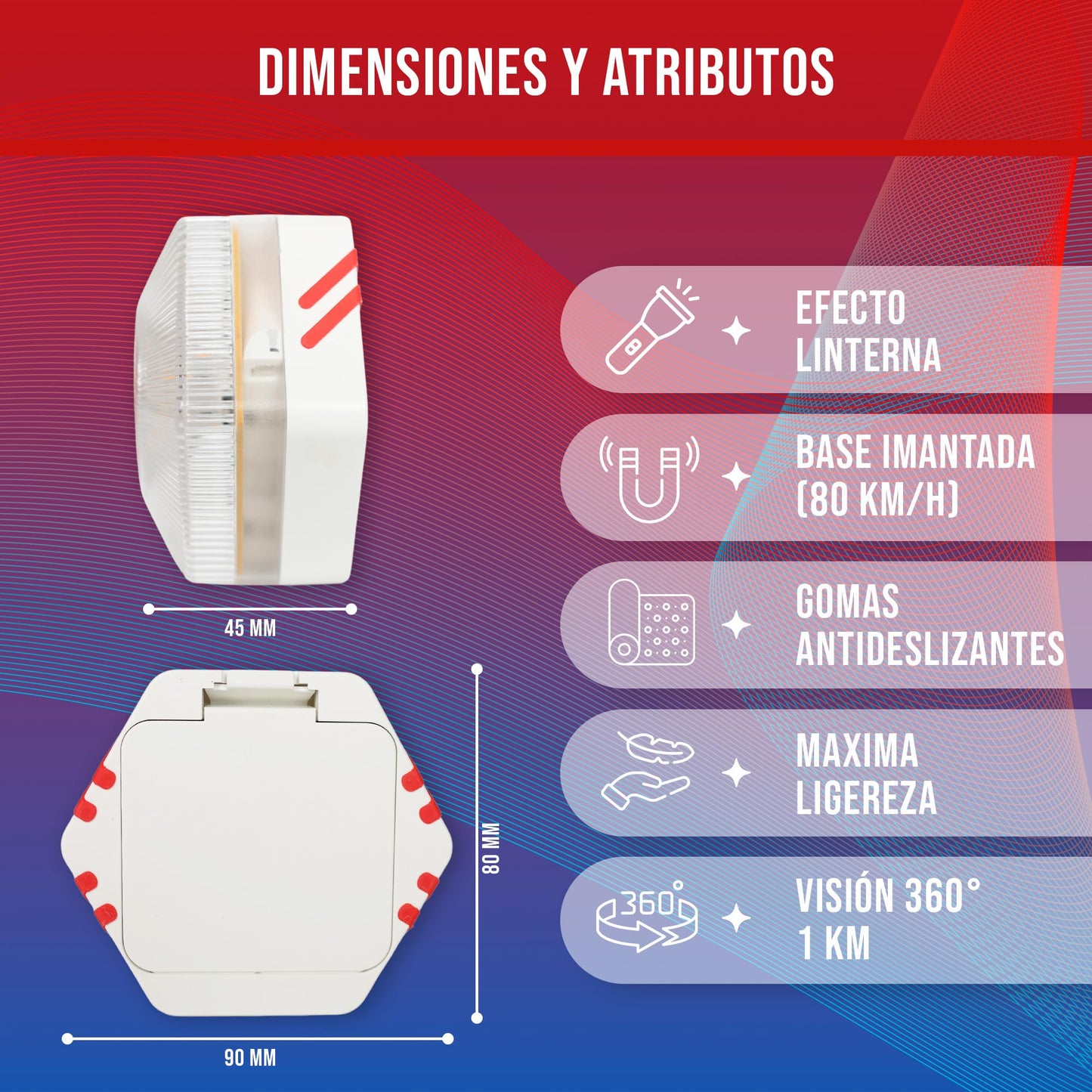 WORLD PRODUCTS STORE Luz Emergencia Homologado DGT – Baliza V16 DGT – Luz Emergencia Coche – Sustitutivo Triángulo de Emergencia- Resistente Agua - Luz Avería Accidente – Visibilidad 1 KM