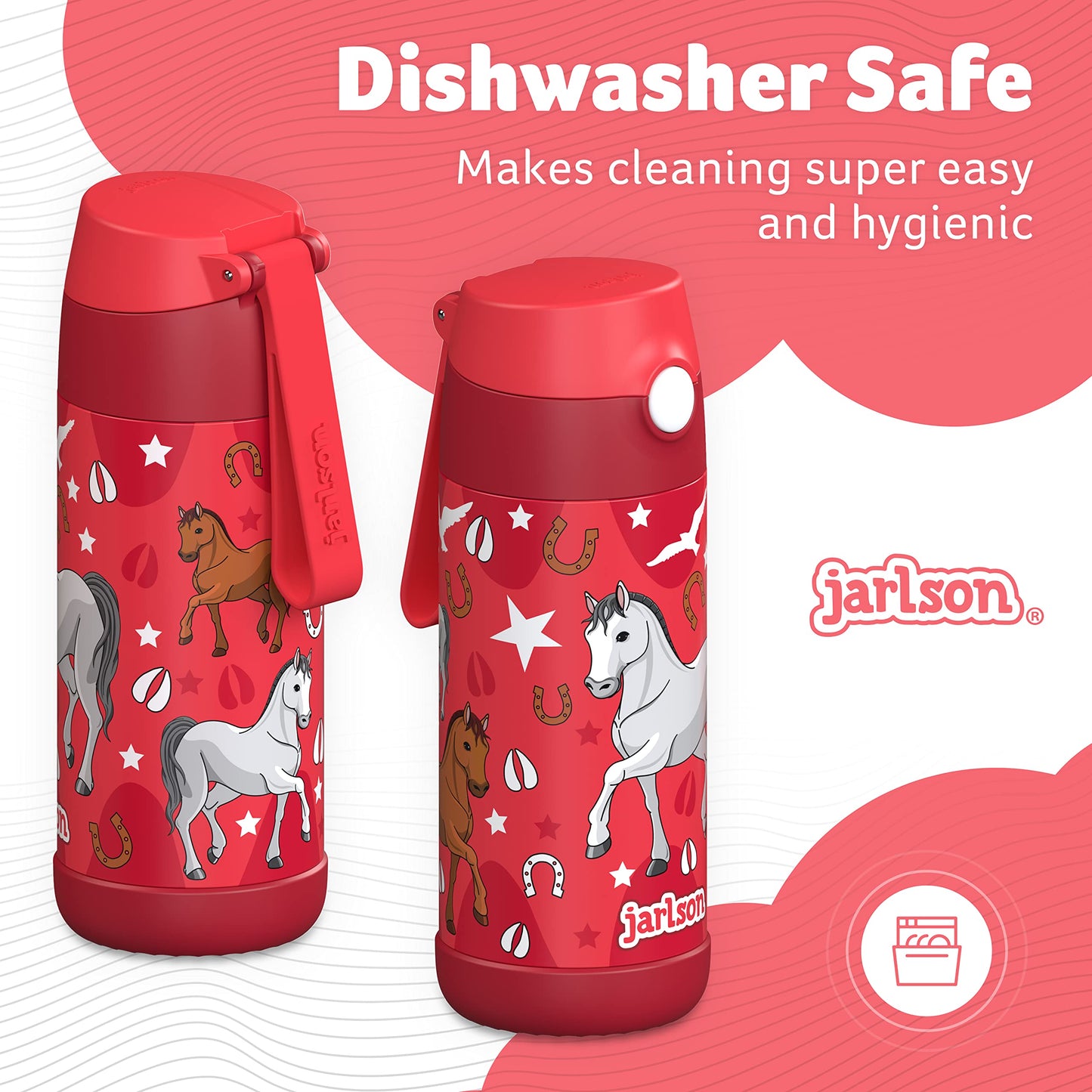 Jarlson®, Botella térmica de acero inoxidable, para niños, libre de BPA, botella para bebidas con pajilla, termo de 500 ml (Camión de bomberos rojo, 500 ml)