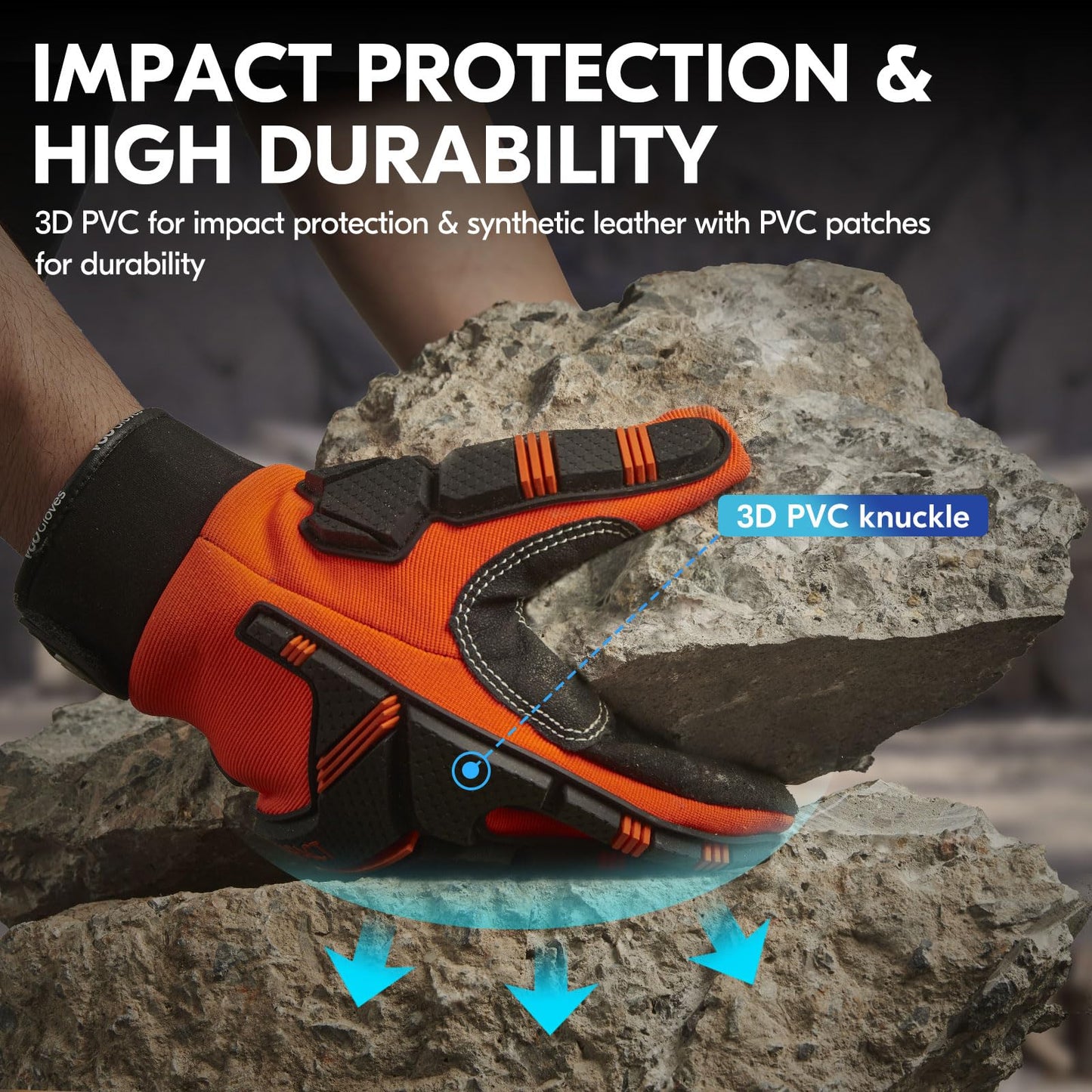 Vgo... Guantes de Trabajo Pesado Hombre Touchscreen para Carpintería Almacén Camionero, Guantes Antivibración Multiusos, 1 par