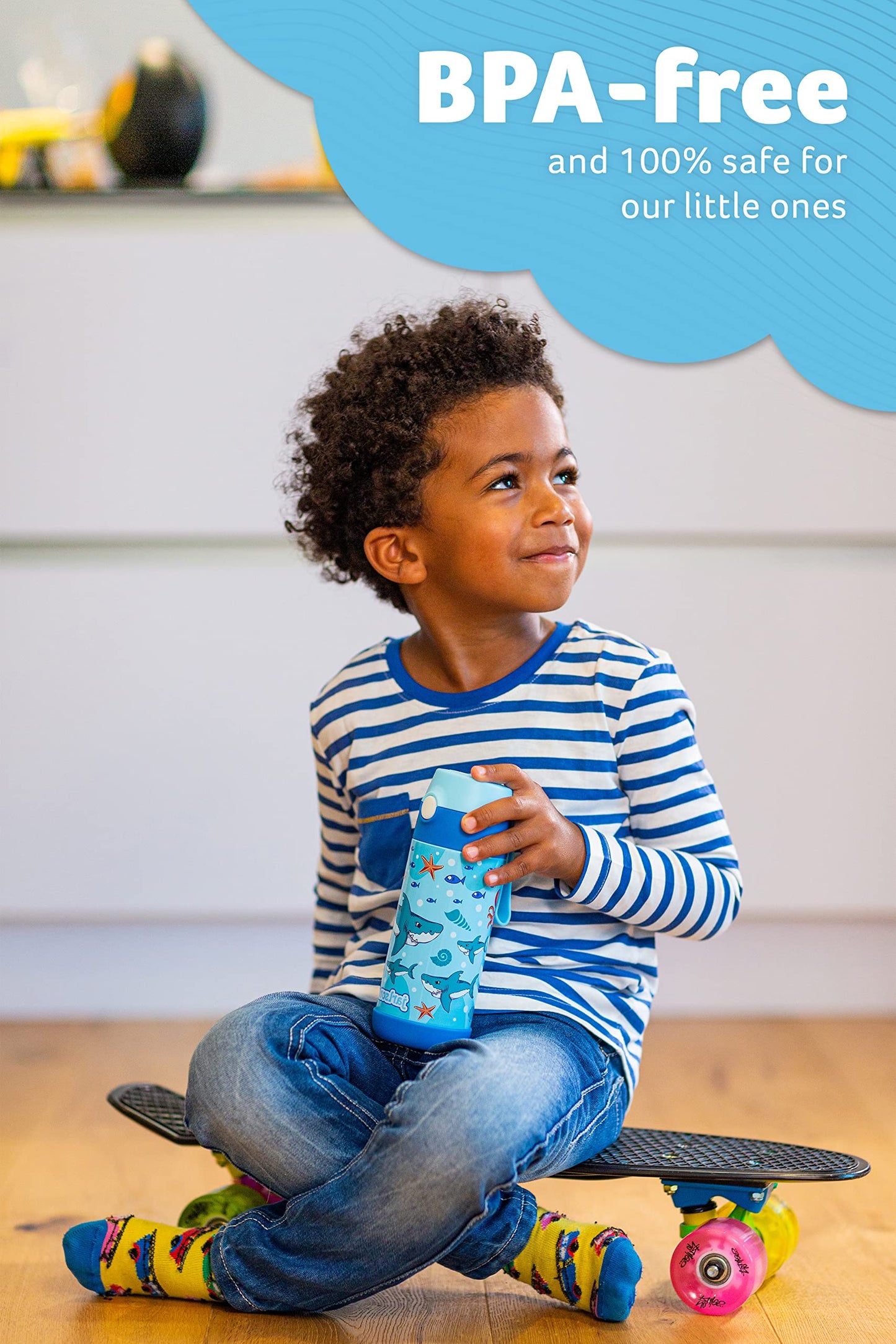 Jarlson®, Botella térmica de acero inoxidable, para niños, libre de BPA, botella para bebidas con pajilla, termo de 500 ml (Camión de bomberos rojo, 500 ml)
