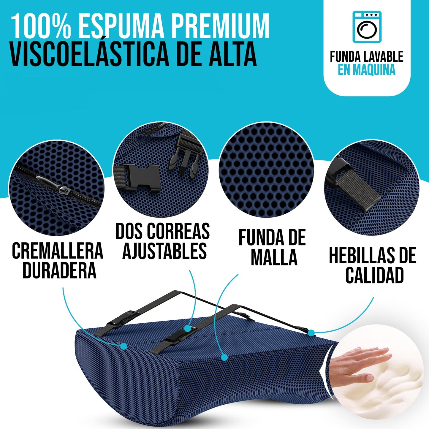 FORTEM Cojín Lumbar Ergonómico para Silla de Oficina, Coche y Gaming, con Espuma Viscoelástica de Alta Densidad y Funda Lavable, Respaldo Ortopédico para Mayor Comodidad