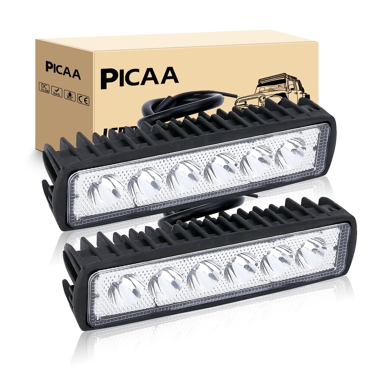 PICAA Mini Foco de trabajo 2PCS 6 pulgadas 18W LED Spot Tractores 12V-24V 6000K P68 - Impermeable Luz de Niebla Coche,SUV, UTV, ATV, Off-road,Camión,Moto,Barco