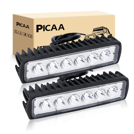 PICAA Mini Foco de trabajo 2PCS 6 pulgadas 18W LED Spot Tractores 12V-24V 6000K P68 - Impermeable Luz de Niebla Coche,SUV, UTV, ATV, Off-road,Camión,Moto,Barco