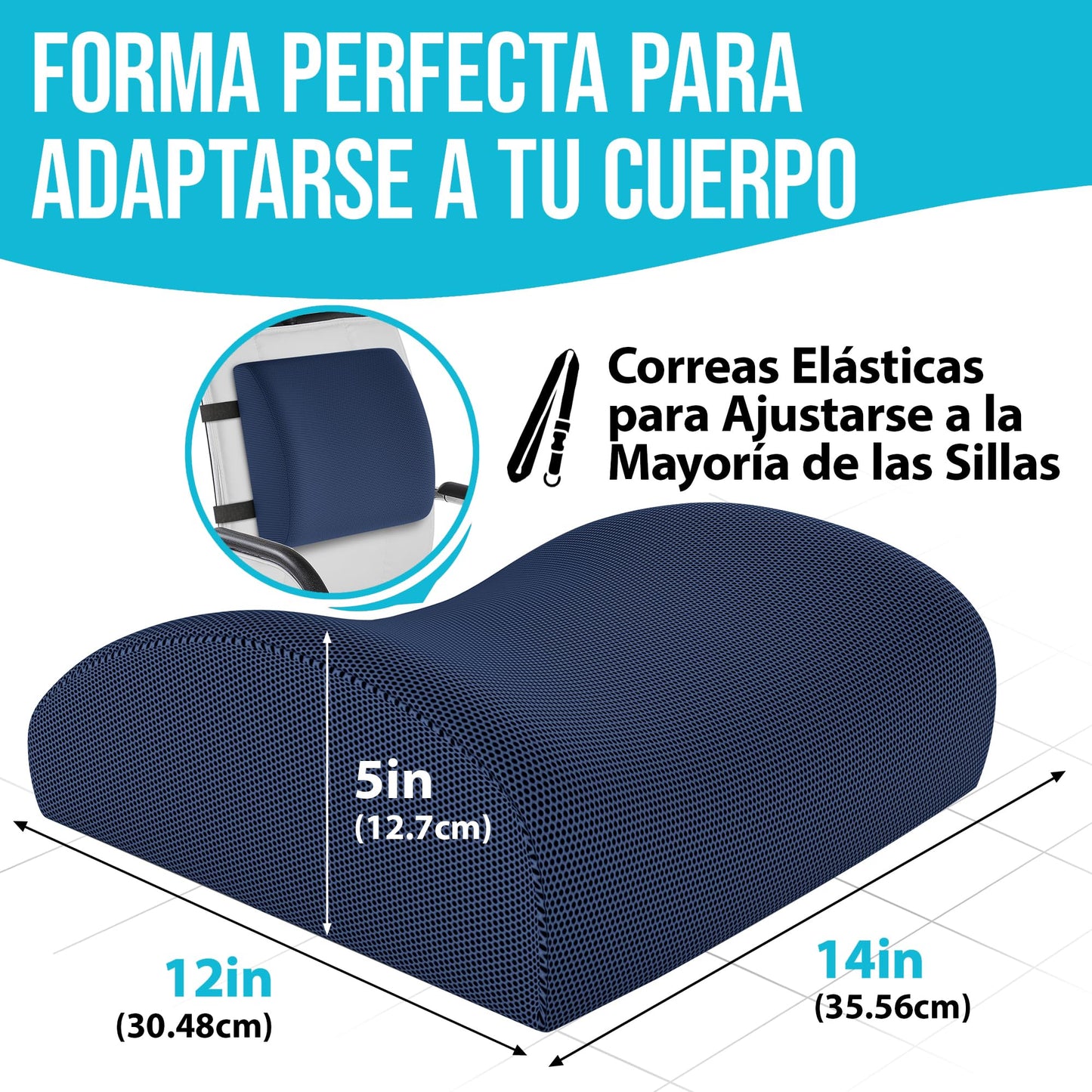 FORTEM Cojín Lumbar Ergonómico para Silla de Oficina, Coche y Gaming, con Espuma Viscoelástica de Alta Densidad y Funda Lavable, Respaldo Ortopédico para Mayor Comodidad