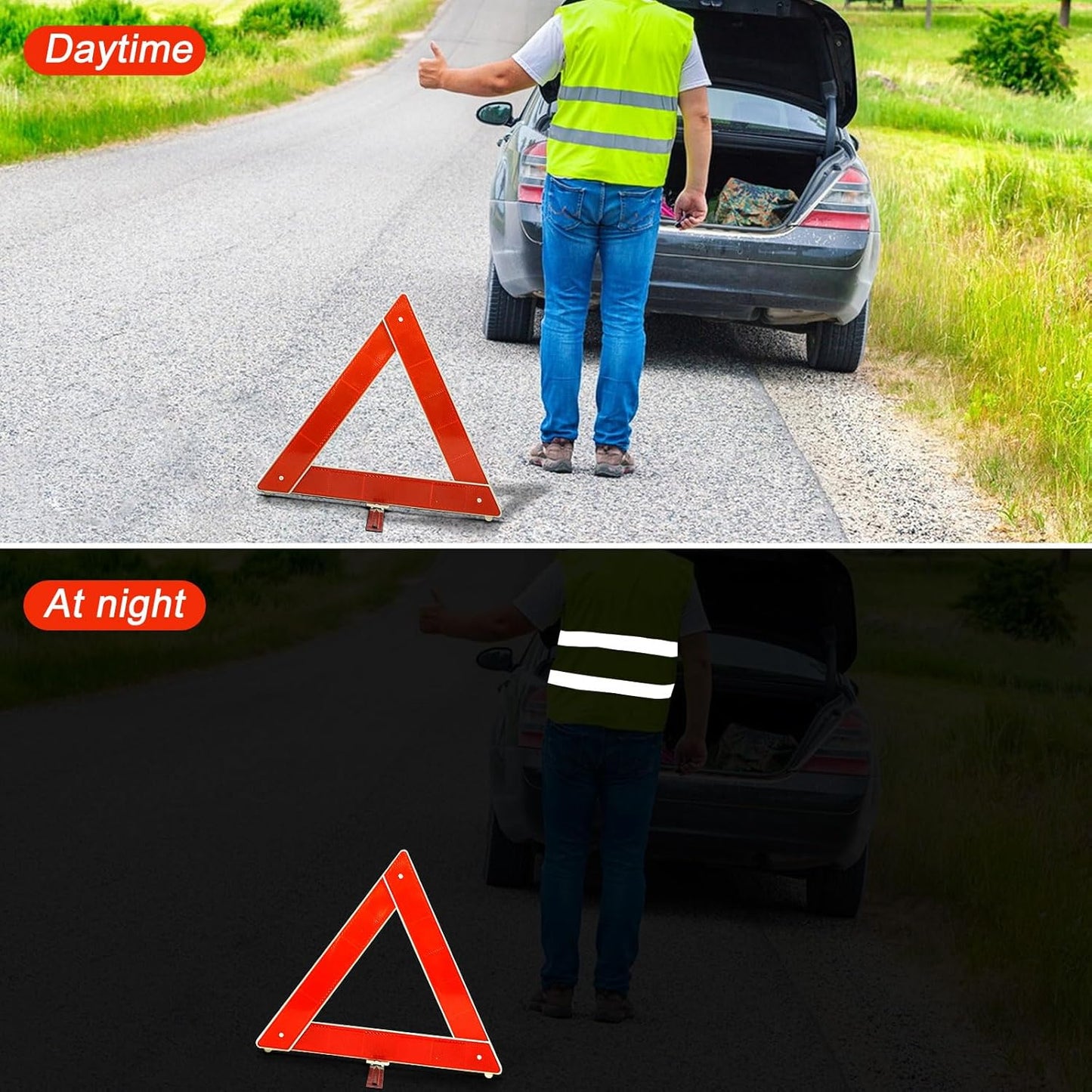 ZephyrCraft 2 en 1 Kit Triangulos Coche Homologados y Chaleco Reflectante, Kit Emergencia Cochepara Emergencias y Averías