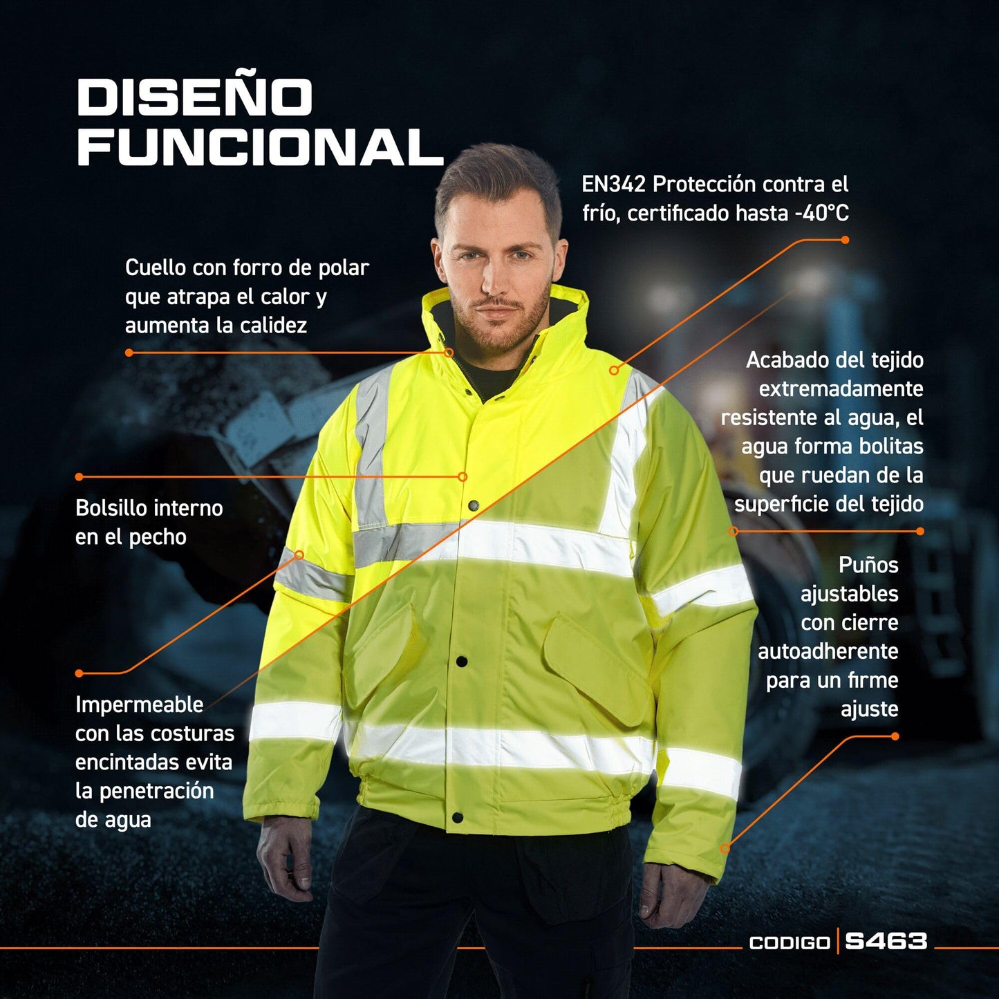 Portwest - Chaqueta de aviador con bandas reflectantes, color amarillo