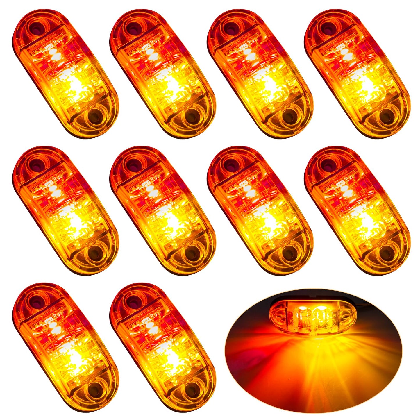 Krtopo 30X 2 Luces LED de Marcador Lateral 12 / 24V Trailer luz Lateral de Advertencia Luz Amarilla/Blanco/Rosa para Camión RV Caravan (Rosa+Amarilla+Blanco)