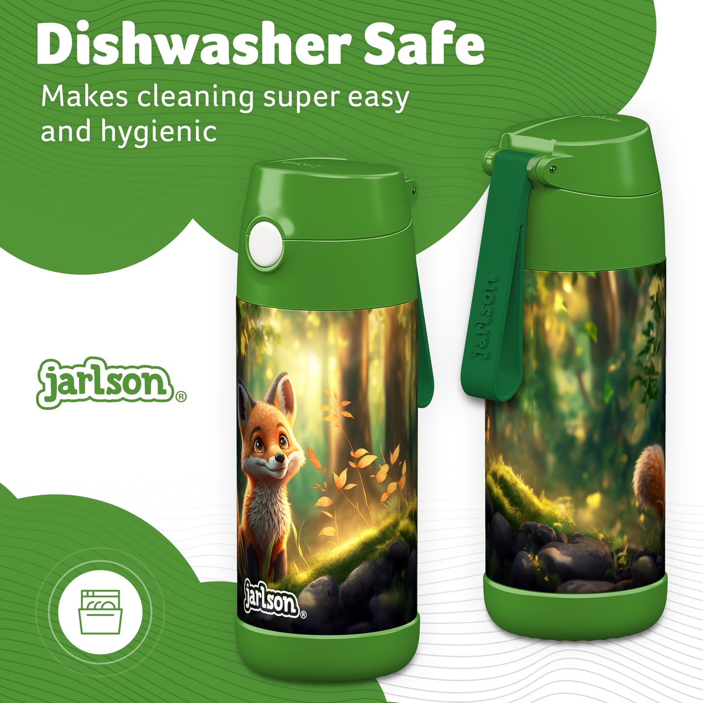Jarlson®, Botella térmica de acero inoxidable, para niños, libre de BPA, botella para bebidas con pajilla, termo de 500 ml (Camión de bomberos rojo, 500 ml)