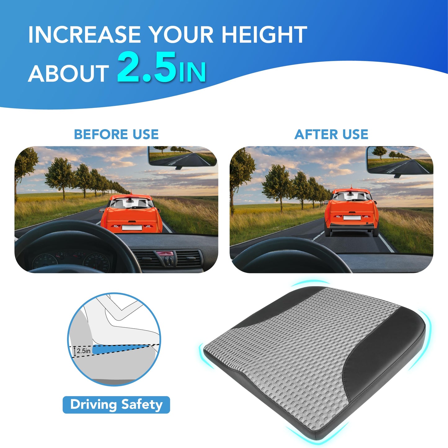 Cojín de asiento de coche: cómodo cojín de espuma viscoelástica para conducir, para aliviar el dolor de ciática, tahone, cojín de asiento para coche, camión, oficina, silla de ruedas, cuero y malla 4D
