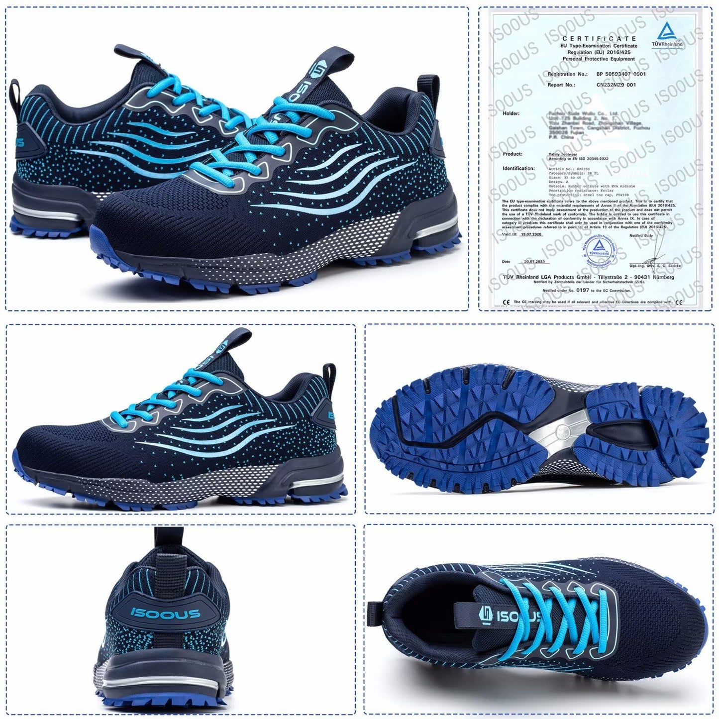 ISOOUS Zapatos de Seguridad Hombre Mujer Calzado de Trabajo Comodo Ligeros con Punta de Acero Transpirable Anti-pinchazos