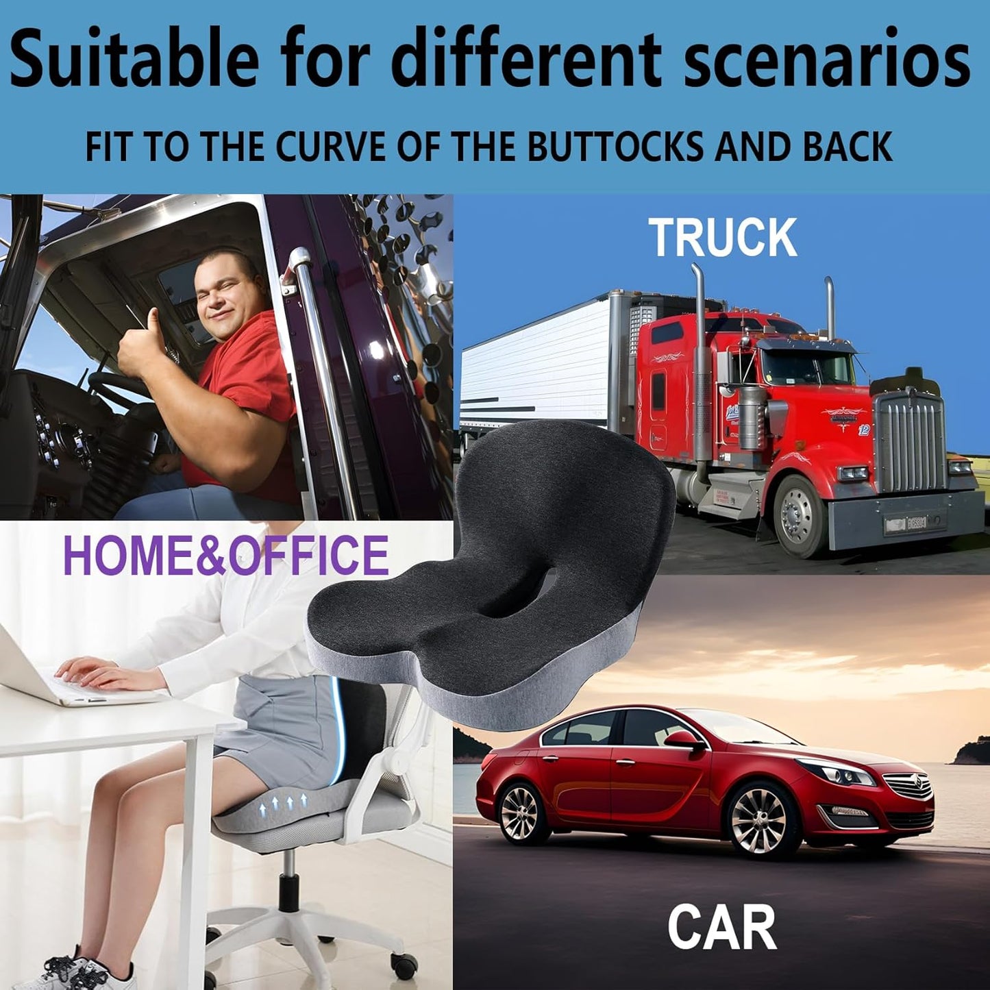 SICOUSOK Cojín de asiento de espuma viscoelástica para conductor de camión, silla de oficina, cojín de silla de casa, cojín antideslizante para asiento de coche, cojines ergonómicos para trabajadores