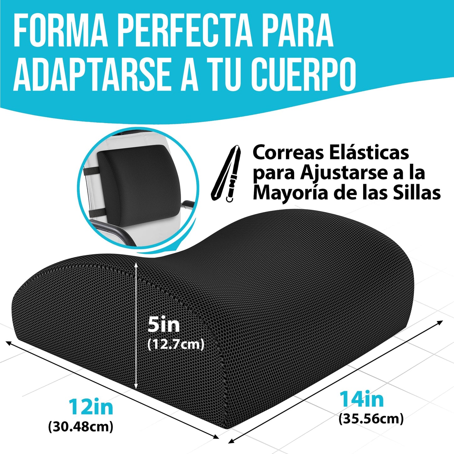 FORTEM Cojín Lumbar Ergonómico para Silla de Oficina, Coche y Gaming, con Espuma Viscoelástica de Alta Densidad y Funda Lavable, Respaldo Ortopédico para Mayor Comodidad