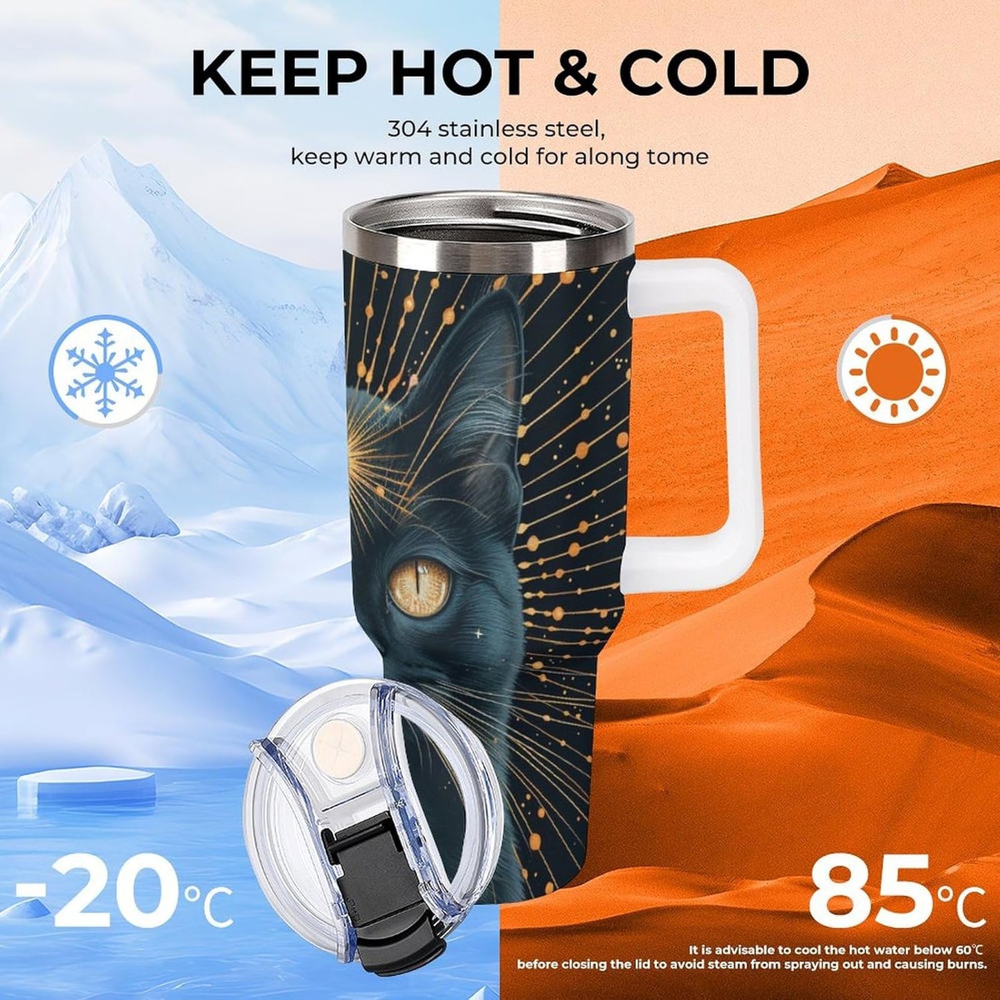 Gattino Termo De Café Para Llevar - Diseño Aislante Con Tapadera A Prueba De Fugas - Ideal Para Mantener Bebidas Calientes 40oz