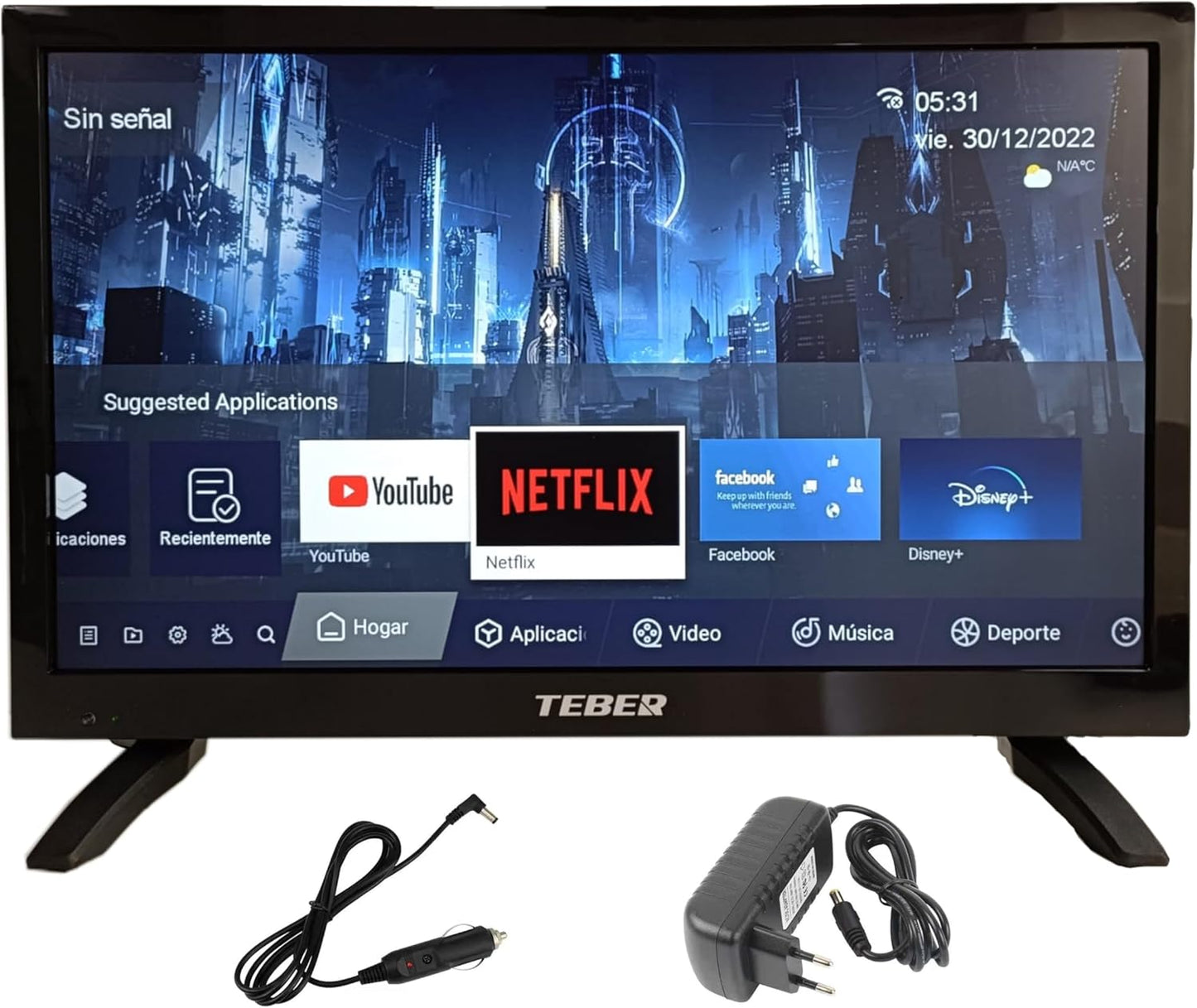 TEBER. Smart TV de 18,5 Pulgadas - 12v/24v/230v - Android 11 - Full HD. Gran resolución 1920x1080. DVB-S2/C/T2/T. para autocaravanas, cocinas, dormitorios, Campers, Barcos, Camiones (19").