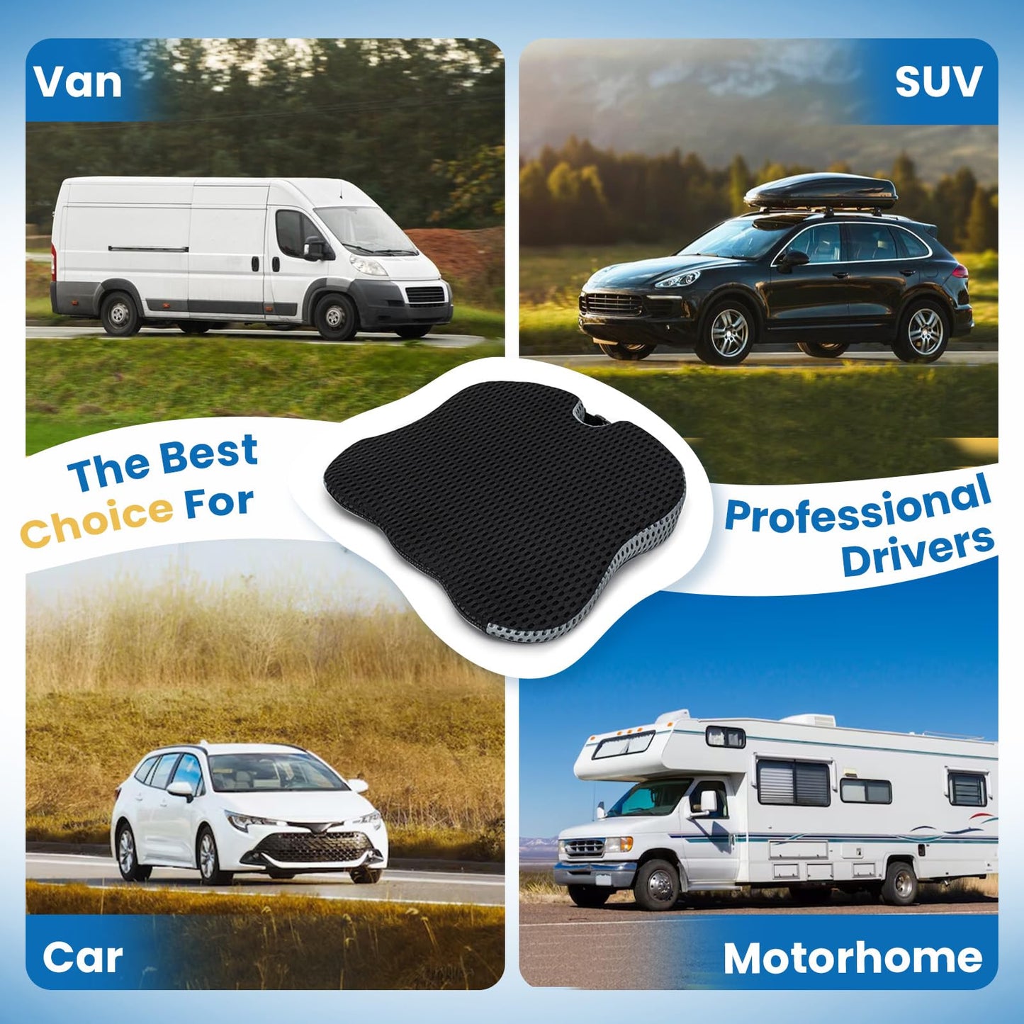 QUTOOL ® Cojines en Forma de cuña para Automóvil, Cojines para Conductores, Cojines de Refuerzo, Cojines de Espuma de Memoria para automóviles, Camiones, Furgonetas (Negro)