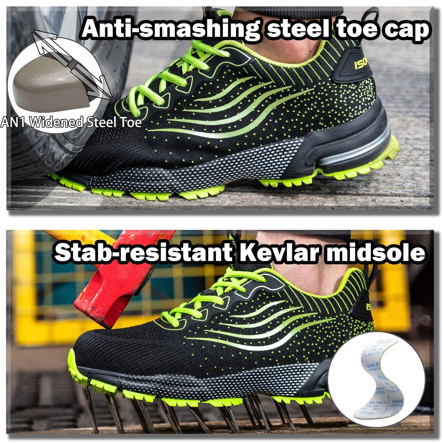 ISOOUS Zapatos de Seguridad Hombre Mujer Calzado de Trabajo Comodo Ligeros con Punta de Acero Transpirable Anti-pinchazos