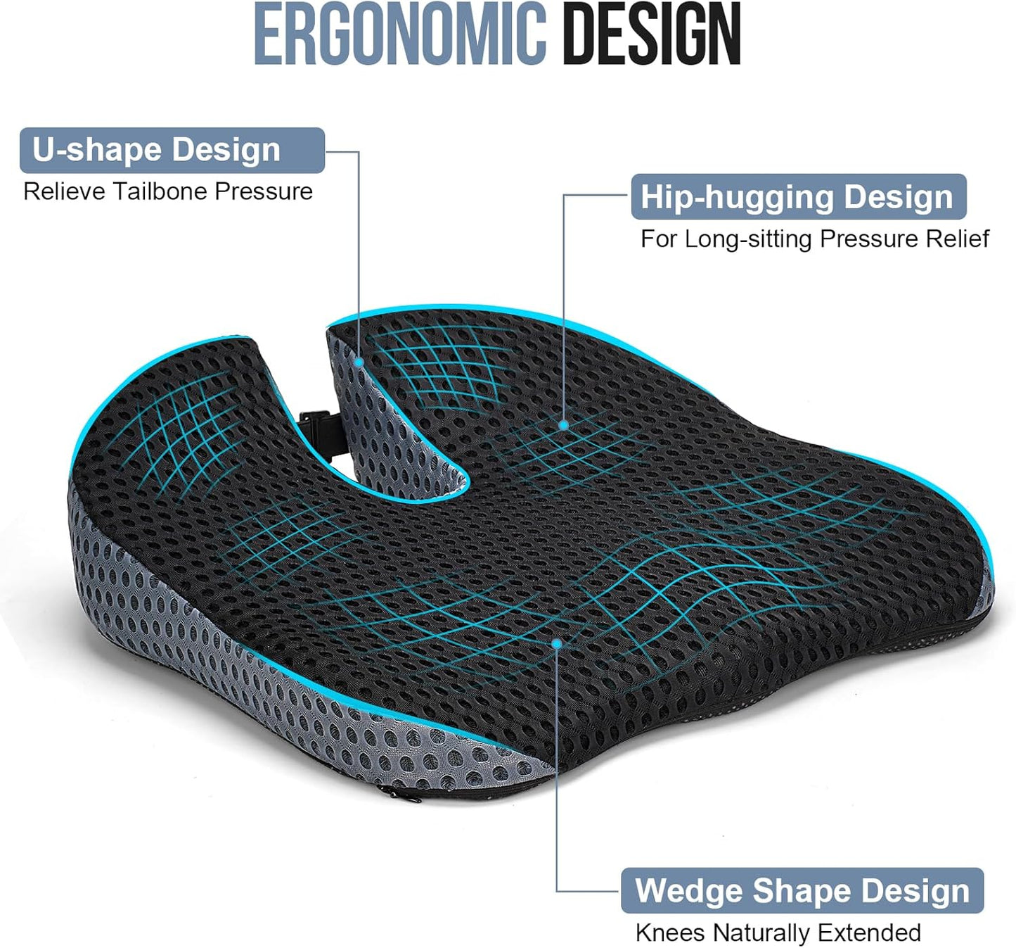 Ajiteogy Seat Cushion for Car Driver – Ergonomic Adult Booster with Memory Foam and Straps – Compatible with Car, Office, Trucks