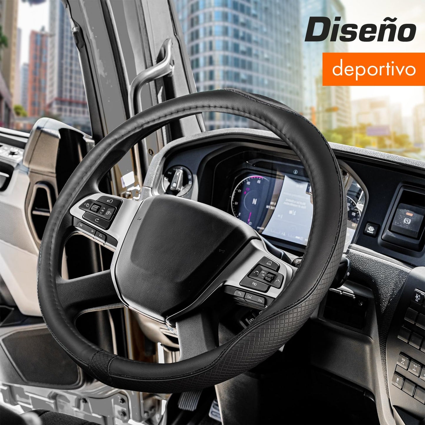 Upgrade4cars Funda Volante Coche Azul Negro Universal Poli-Piel | Cubre 37-38 cm Diámetro Exterior | Accesorios Coches Interior Decoracion Cubierta | Ideas Regalos