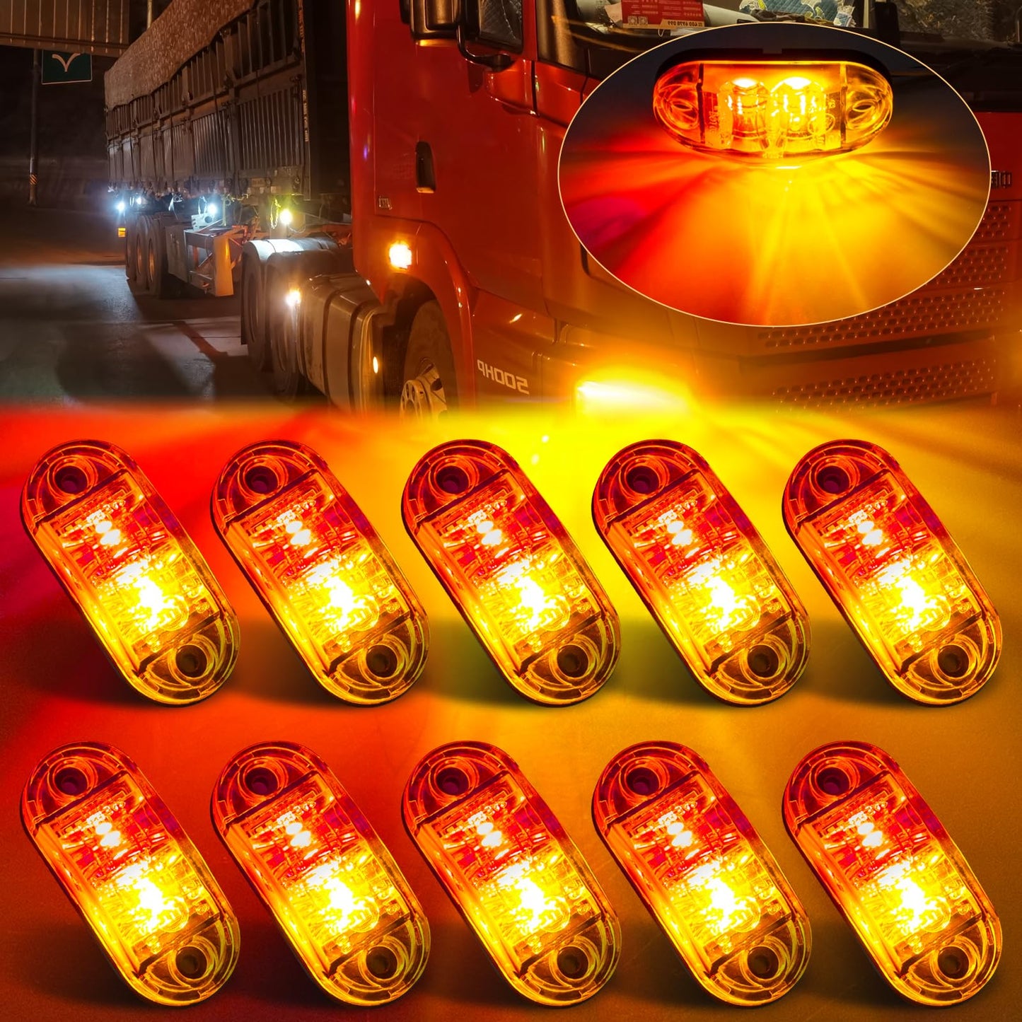 Krtopo 30X 2 Luces LED de Marcador Lateral 12 / 24V Trailer luz Lateral de Advertencia Luz Amarilla/Blanco/Rosa para Camión RV Caravan (Rosa+Amarilla+Blanco)