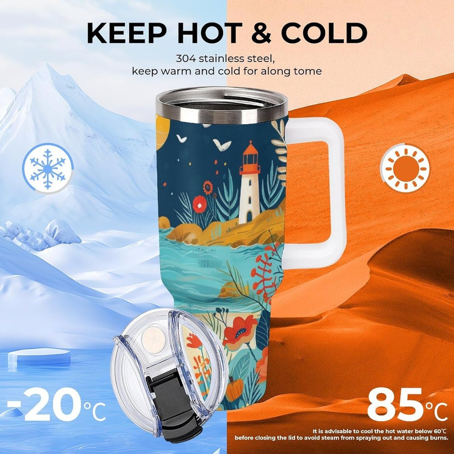 Gattino Termo De Café Para Llevar - Diseño Aislante Con Tapadera A Prueba De Fugas - Ideal Para Mantener Bebidas Calientes 40oz