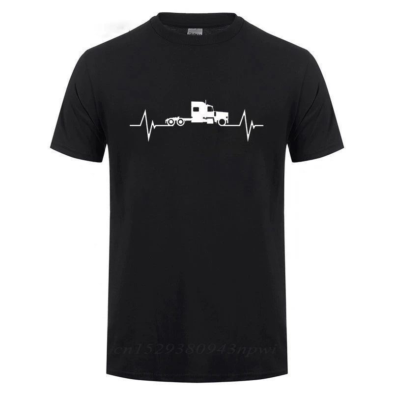 Heartbeat Of Truck T-Shirt Funny Birthday Gift Father's Day Present For Men Dad Husband Trucker Truck Driver Cotton T Shirts Top