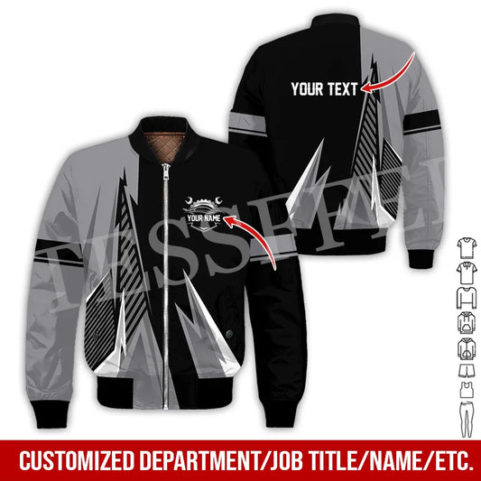 Custom Name Cosplay Worker Heavy Equipment Tow Truck Retro 3D Print Bomber Jacket Winter Harajuku Oversize Casual Flight Coat X1