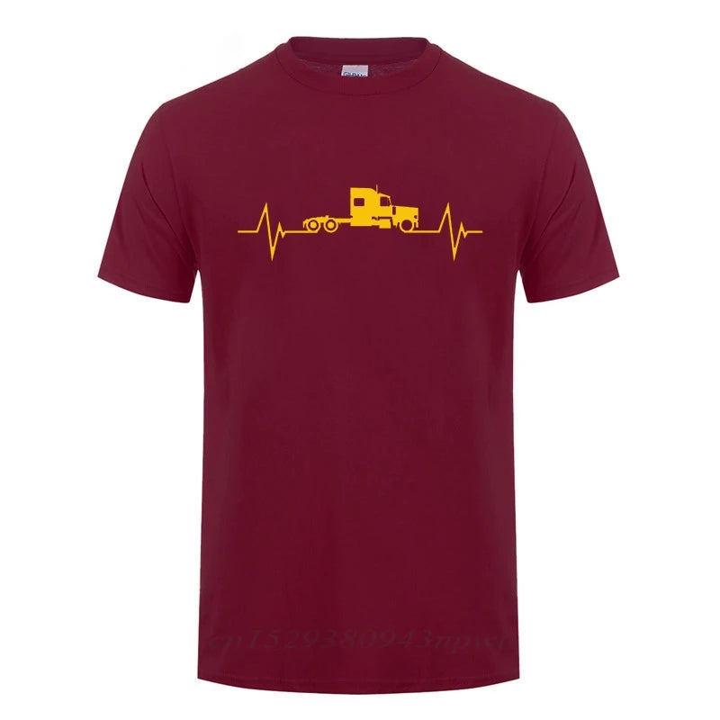 Heartbeat Of Truck T-Shirt Funny Birthday Gift Father's Day Present For Men Dad Husband Trucker Truck Driver Cotton T Shirts Top