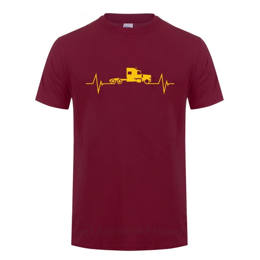 Heartbeat Of Truck T-Shirt Funny Birthday Gift Father's Day Present For Men Dad Husband Trucker Truck Driver Cotton T Shirts Top
