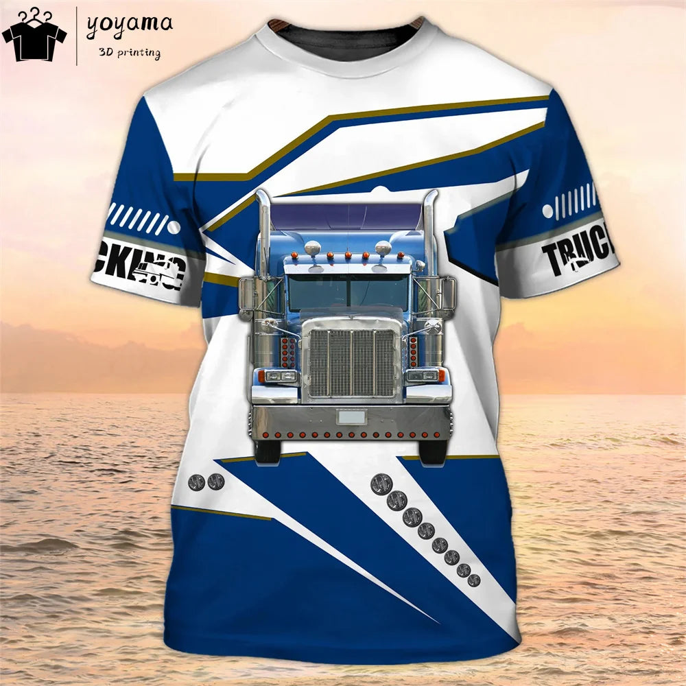 Truck Graphic T shirts 3D Print Mens Clothing Short Sleeve Tee Van Driver Workwear O-Neck Casual Men's Clothing T shirt Men Tops