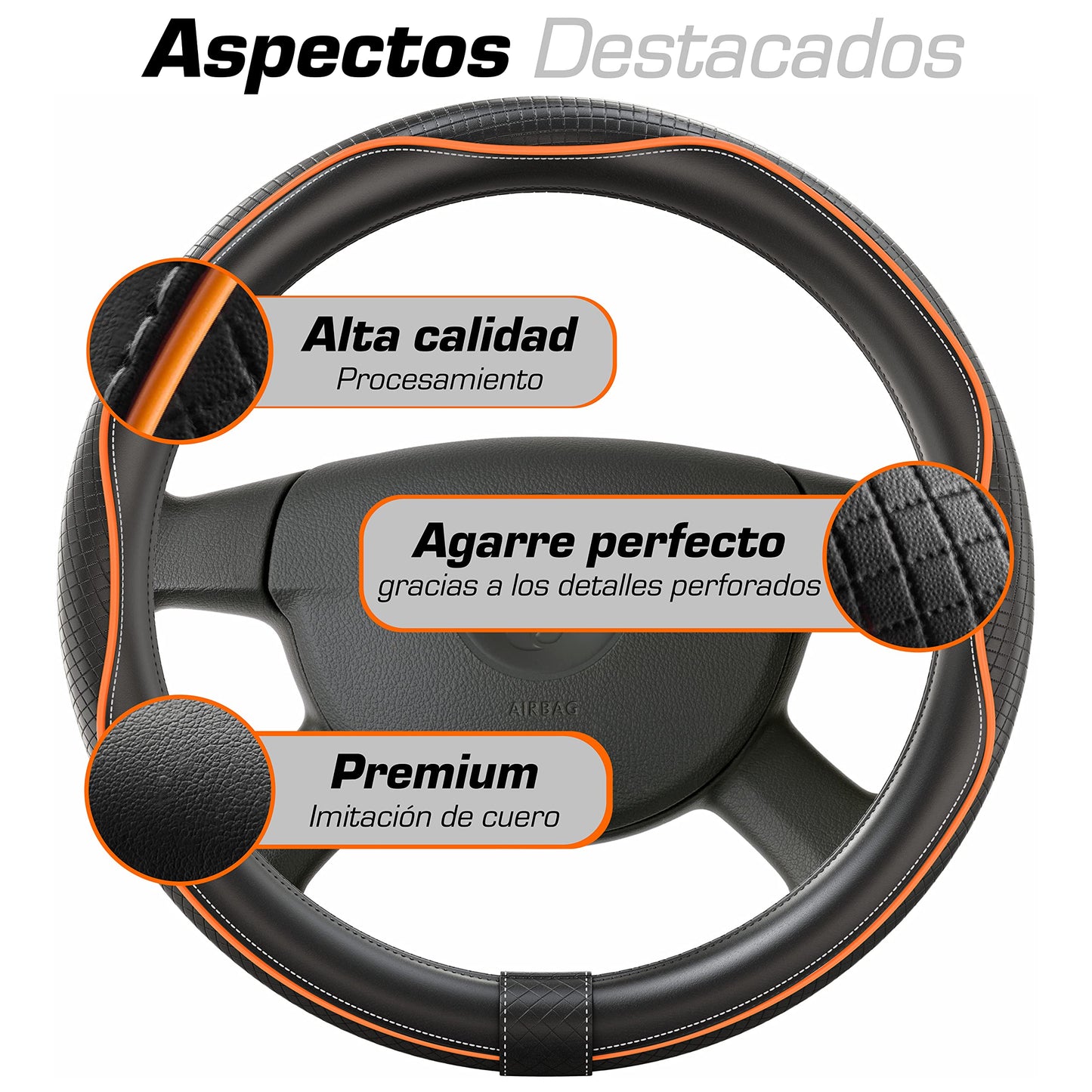 Upgrade4cars Funda Volante Coche Azul Negro Universal Poli-Piel | Cubre 37-38 cm Diámetro Exterior | Accesorios Coches Interior Decoracion Cubierta | Ideas Regalos