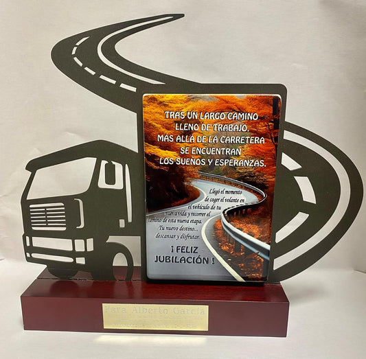 Regalo Camionero Transportista para Jubilación Personalizado Figura con dedicatoria para Jubilado de Acero Satinado