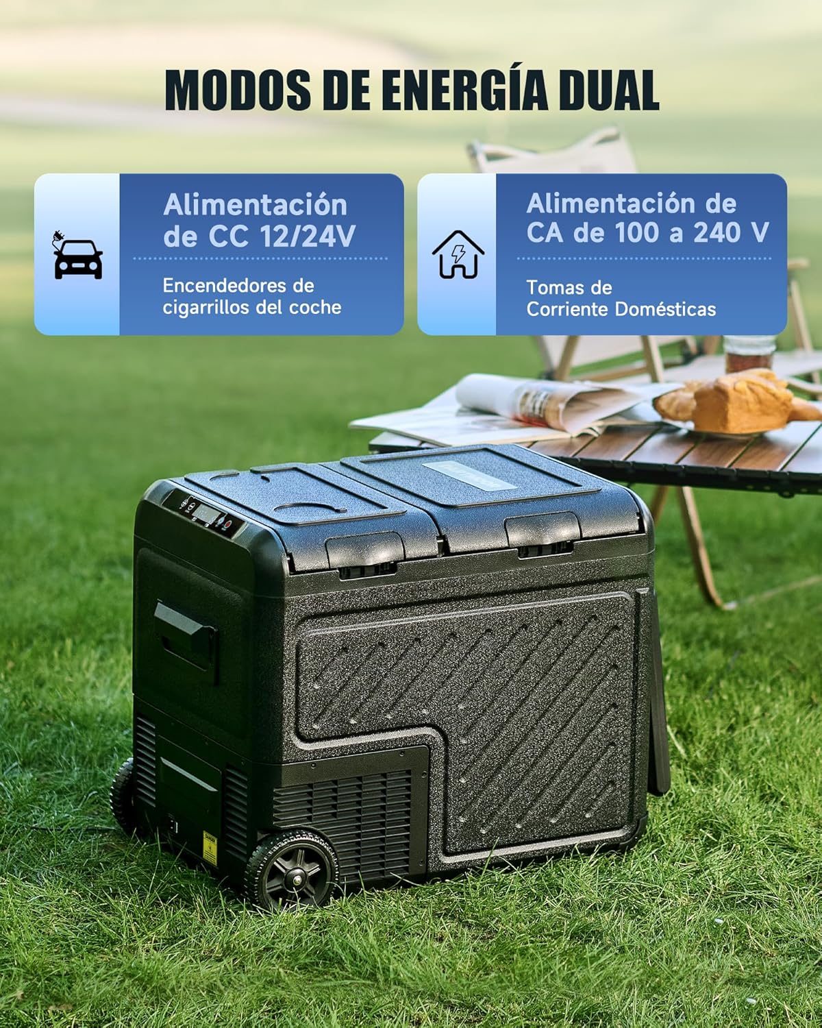 DARTMOOR Nevera Congelador para Coche, 45L Nevera de Vaje Compresor Portátil de Doble Zona con Ruedas, DC 12/24V y AC 100-240V, Nevera Eléctrica para Camping, Viajes -22°C a 20°C