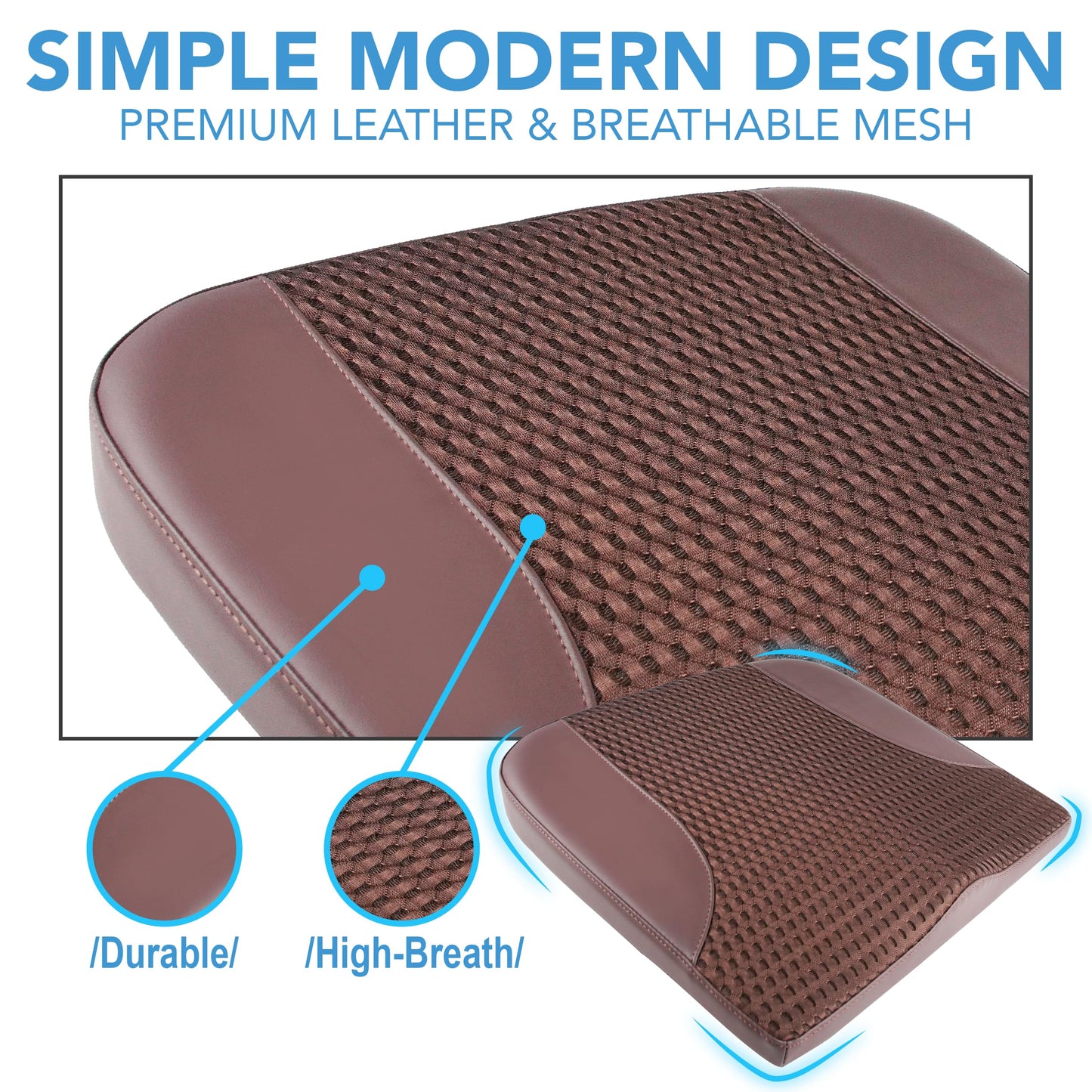 Cojín de asiento de coche: cómodo cojín de espuma viscoelástica para conducir, para aliviar el dolor de ciática, tahone, cojín de asiento para coche, camión, oficina, silla de ruedas, cuero y malla 4D