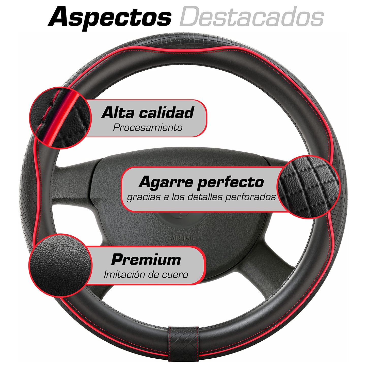 Upgrade4cars Funda Volante Coche Azul Negro Universal Poli-Piel | Cubre 37-38 cm Diámetro Exterior | Accesorios Coches Interior Decoracion Cubierta | Ideas Regalos